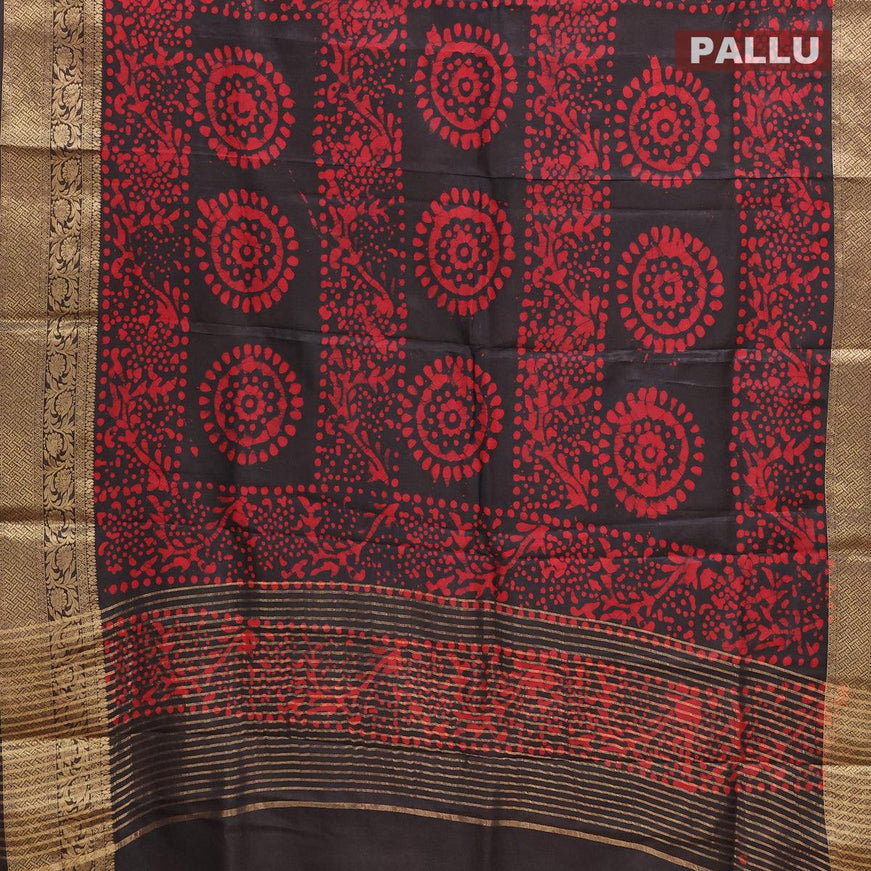 Semi dola saree black and maroon with allover batik prints and kanjivaram style border - {{ collection.title }} by Prashanti Sarees