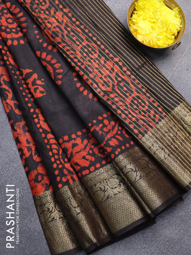 Semi dola saree black with allover batik prints and kanjivaram style border - {{ collection.title }} by Prashanti Sarees