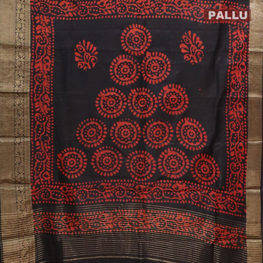 Semi dola saree black with allover batik prints and kanjivaram style border - {{ collection.title }} by Prashanti Sarees