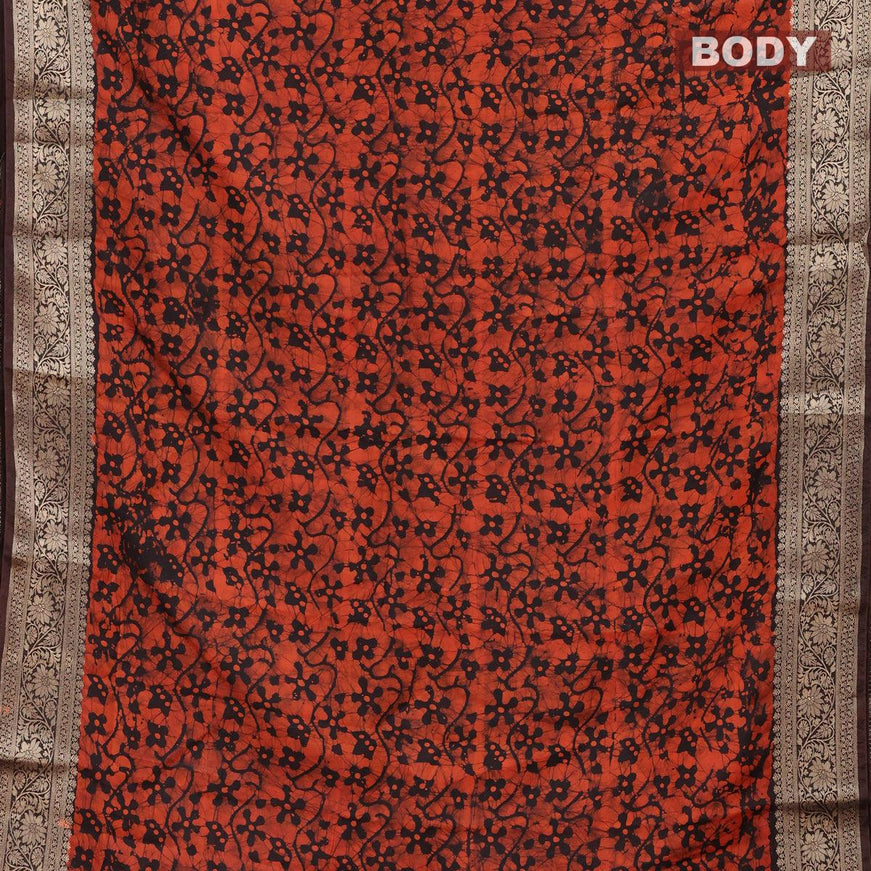 Semi dola saree brown and orange with allover batik prints and kanjivaram style border - {{ collection.title }} by Prashanti Sarees
