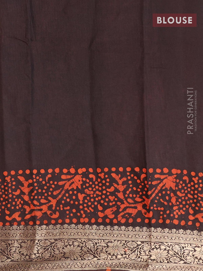 Semi dola saree brown and orange with allover batik prints and kanjivaram style border - {{ collection.title }} by Prashanti Sarees