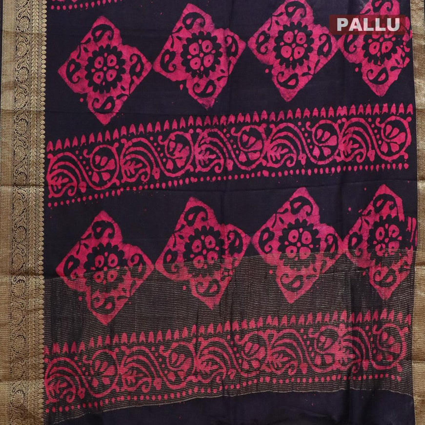 Semi dola saree dark blue and pink with allover batik prints and kanjivaram style border - {{ collection.title }} by Prashanti Sarees