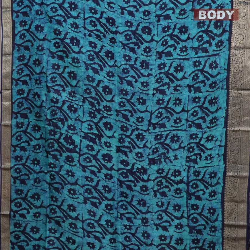 Semi dola saree dark blue and teal blue with allover batik prints and kanjivaram style border - {{ collection.title }} by Prashanti Sarees
