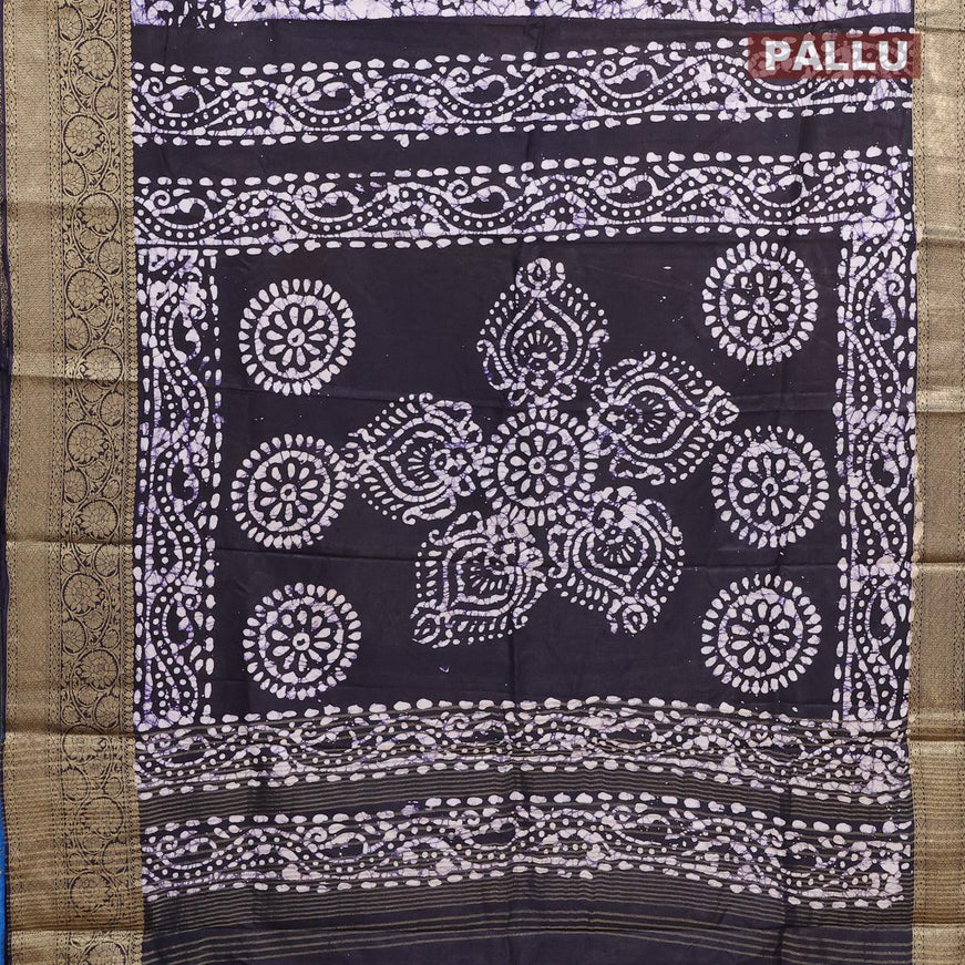 Semi dola saree dark navy blue and off white with allover batik prints and kanjivaram style border - {{ collection.title }} by Prashanti Sarees