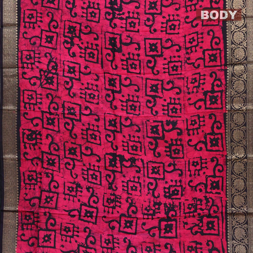 Semi dola saree dark navy blue and pink with allover batik prints and kanjivaram style border - {{ collection.title }} by Prashanti Sarees