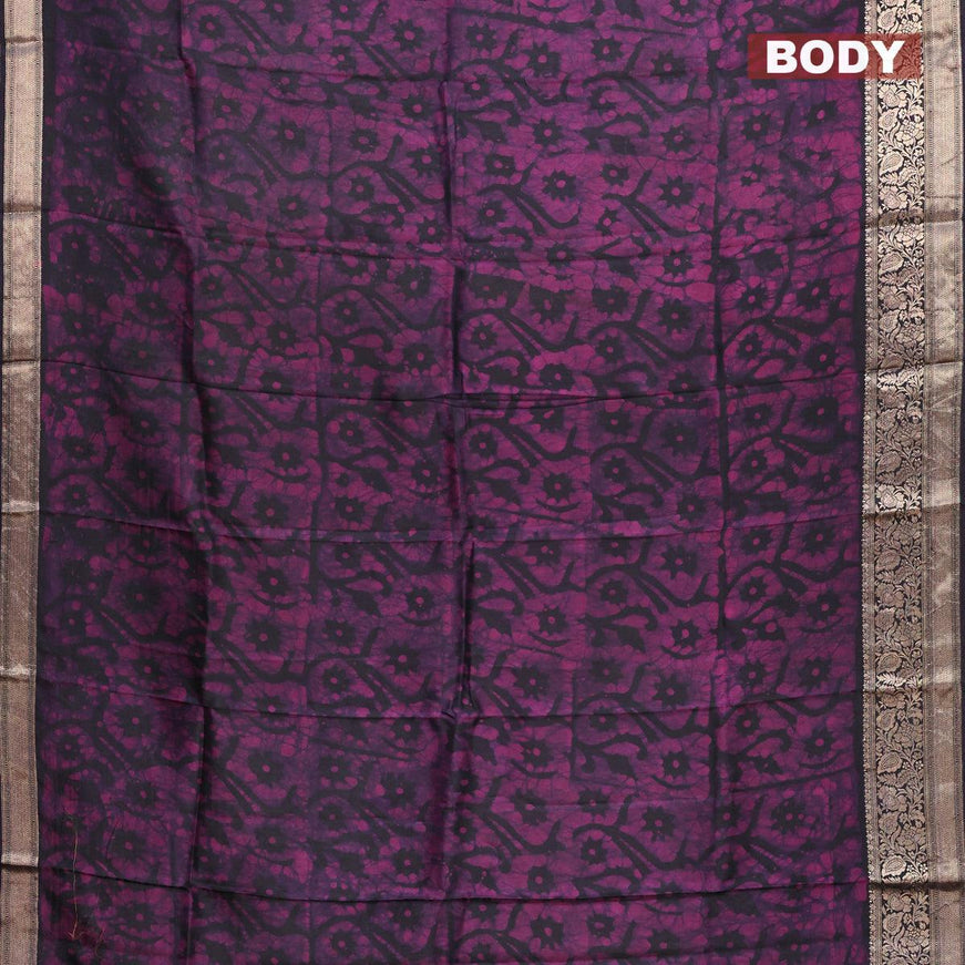 Semi dola saree dark navy blue and purple with allover batik prints and kanjivaram style border - {{ collection.title }} by Prashanti Sarees