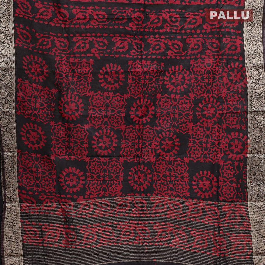 Semi dola saree deep coffee brown and red with allover batik prints and kanjivaram style border - {{ collection.title }} by Prashanti Sarees