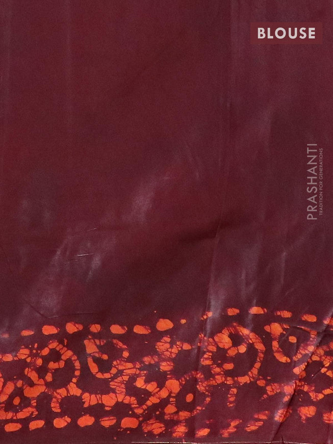 Semi dola saree deep maroon and orange with allover batik prints and kanjivaram style border - {{ collection.title }} by Prashanti Sarees