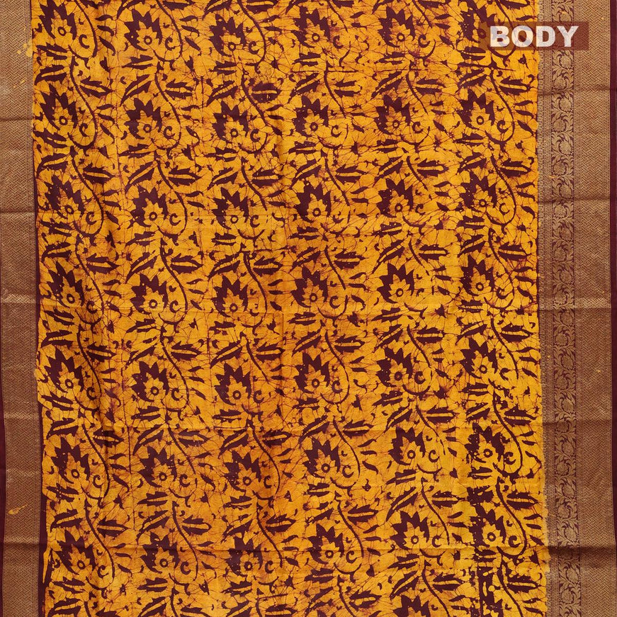 Semi dola saree deep maroon and yellow with allover batik prints and kanjivaram style border - {{ collection.title }} by Prashanti Sarees