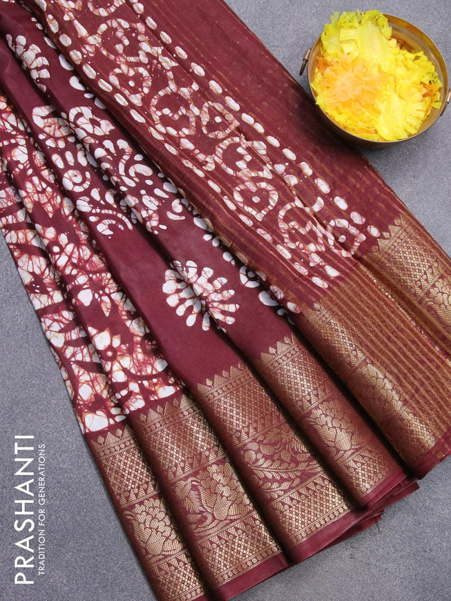 Semi dola saree deep maroon with allover batik prints and kanjivaram style border - {{ collection.title }} by Prashanti Sarees