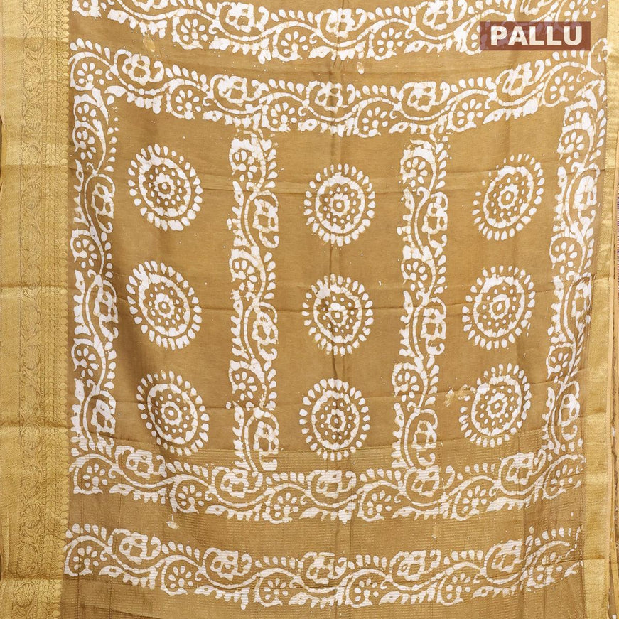 Semi dola saree green shade and off white with allover batik prints and kanjivaram style border - {{ collection.title }} by Prashanti Sarees