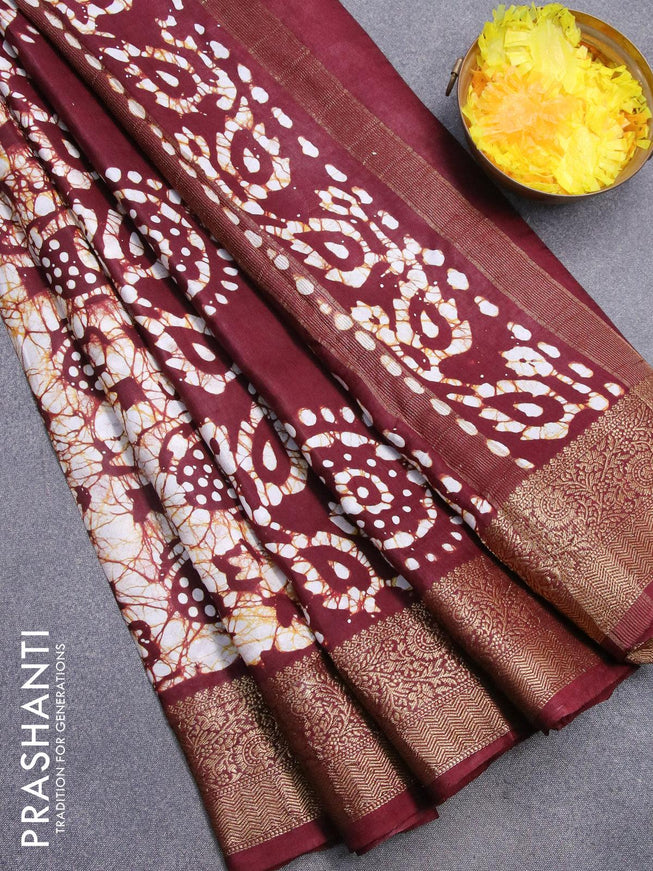 Semi dola saree maroon and off white with allover batik prints and kanjivaram style border - {{ collection.title }} by Prashanti Sarees