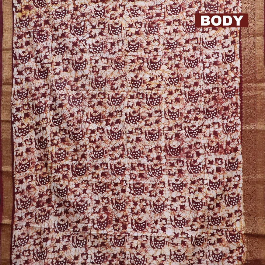 Semi dola saree maroon and off white with allover batik prints and kanjivaram style border - {{ collection.title }} by Prashanti Sarees