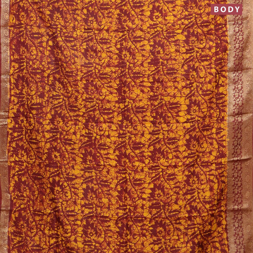 Semi dola saree maroon and yellow with allover batik prints and kanjivaram style border - {{ collection.title }} by Prashanti Sarees