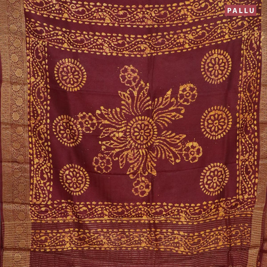 Semi dola saree maroon and yellow with allover batik prints and kanjivaram style border - {{ collection.title }} by Prashanti Sarees