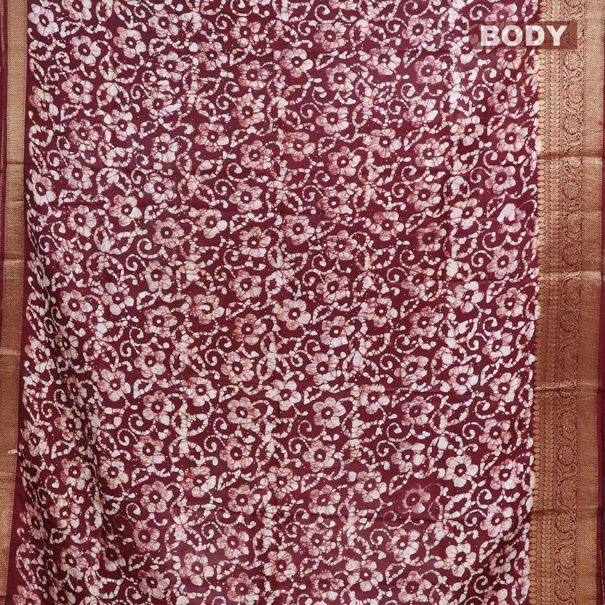 Semi dola saree maroon with allover batik prints and kanjivaram style border - {{ collection.title }} by Prashanti Sarees