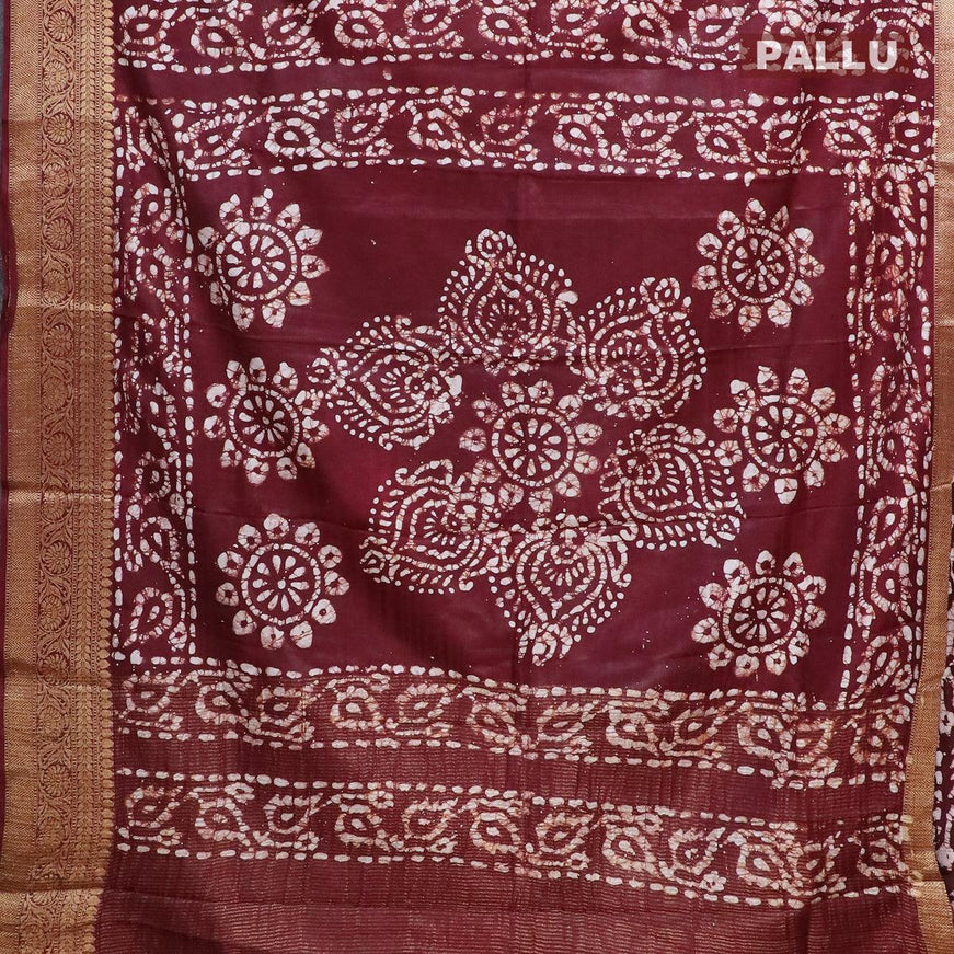 Semi dola saree maroon with allover batik prints and kanjivaram style border - {{ collection.title }} by Prashanti Sarees