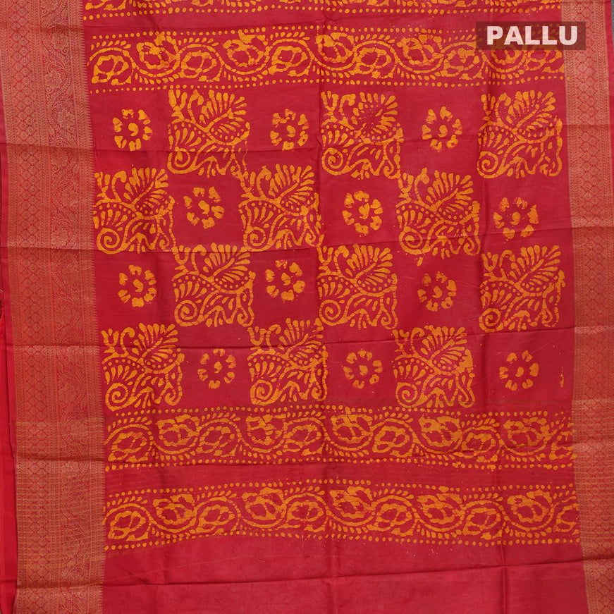 Semi dola saree red and orange with allover batik prints and kanjivaram style border - {{ collection.title }} by Prashanti Sarees