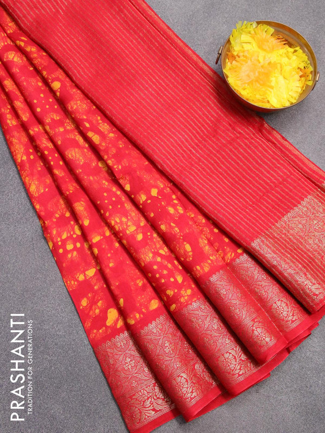 Semi dola saree red with allover batik prints and kanjivaram style border - {{ collection.title }} by Prashanti Sarees