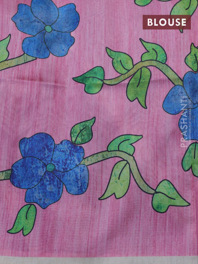 Semi tussar saree black and light pink with allover leheriya prints and kalamkari printed pallu - {{ collection.title }} by Prashanti Sarees