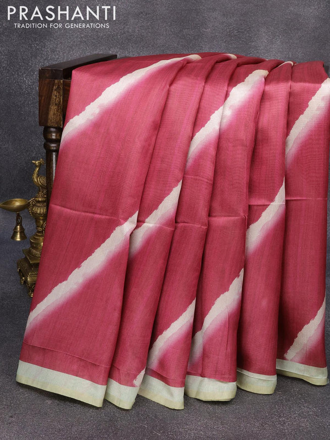 Semi tussar saree dark pink and teal blue shade with allover leheriya prints and kalamkari printed pallu - {{ collection.title }} by Prashanti Sarees