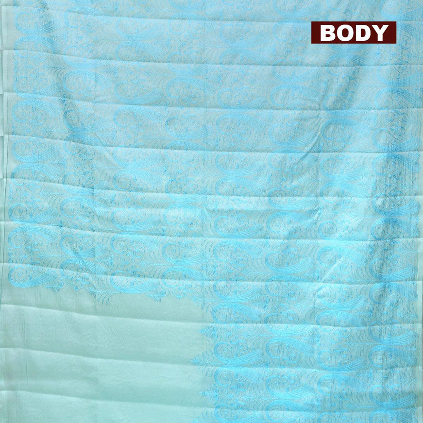 Semi tussar saree light blue and with allover lucknowi work in borderless style - {{ collection.title }} by Prashanti Sarees