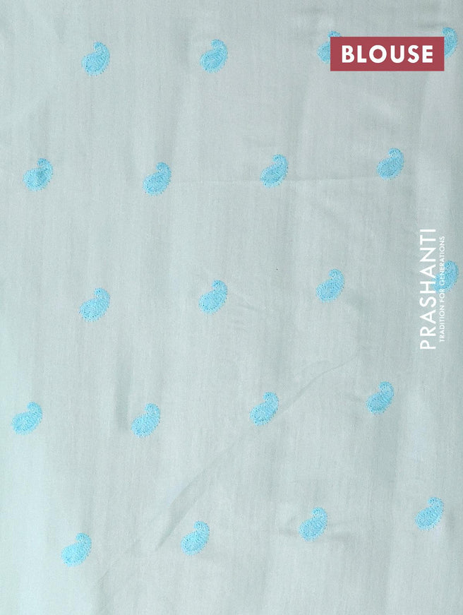 Semi tussar saree light blue and with allover lucknowi work in borderless style - {{ collection.title }} by Prashanti Sarees