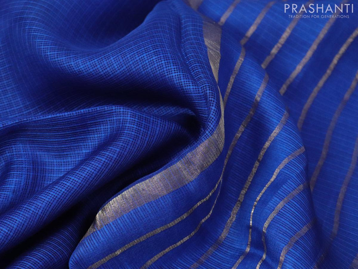Silk kota saree blue with floral prints and simple border - {{ collection.title }} by Prashanti Sarees