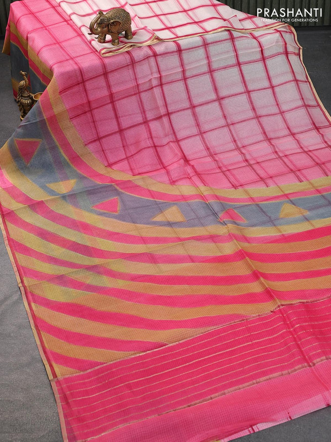 Silk kota saree light pink with allover prints and zari woven piping border - {{ collection.title }} by Prashanti Sarees