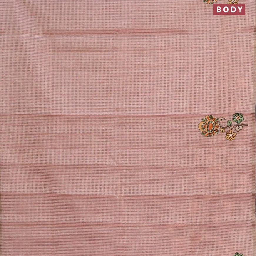 Tissue kota saree peach pink with allover kalamkari applique work and zari piping border - {{ collection.title }} by Prashanti Sarees