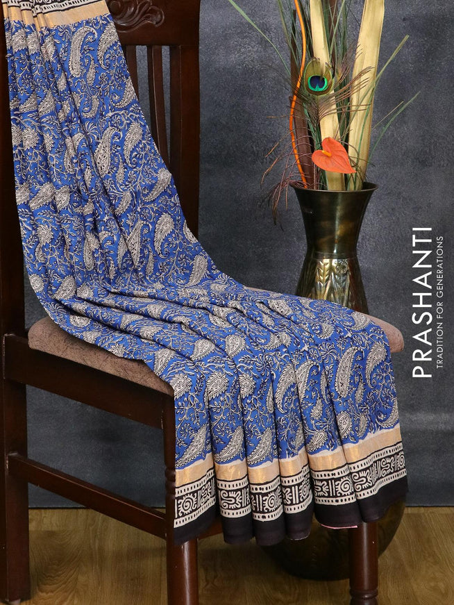 Assam silk saree blue and black with allover prints and zari woven simple border - {{ collection.title }} by Prashanti Sarees