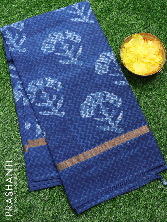 Assam silk saree blue with allover prints and zari woven simple border - {{ collection.title }} by Prashanti Sarees