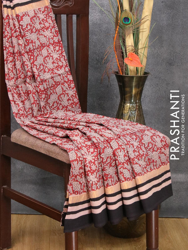 Assam silk saree maroon and black with allover prints and zari woven simple border - {{ collection.title }} by Prashanti Sarees