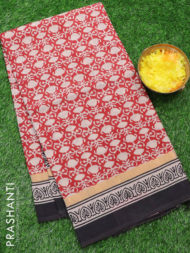 Assam silk saree red and black with allover prints and zari woven simple border - {{ collection.title }} by Prashanti Sarees