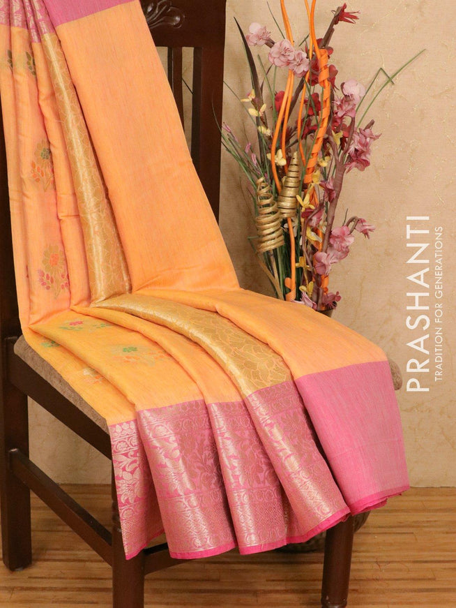 Banarasi semi katan saree peach and pink with thread & zari woven buttas and long woven border - {{ collection.title }} by Prashanti Sarees