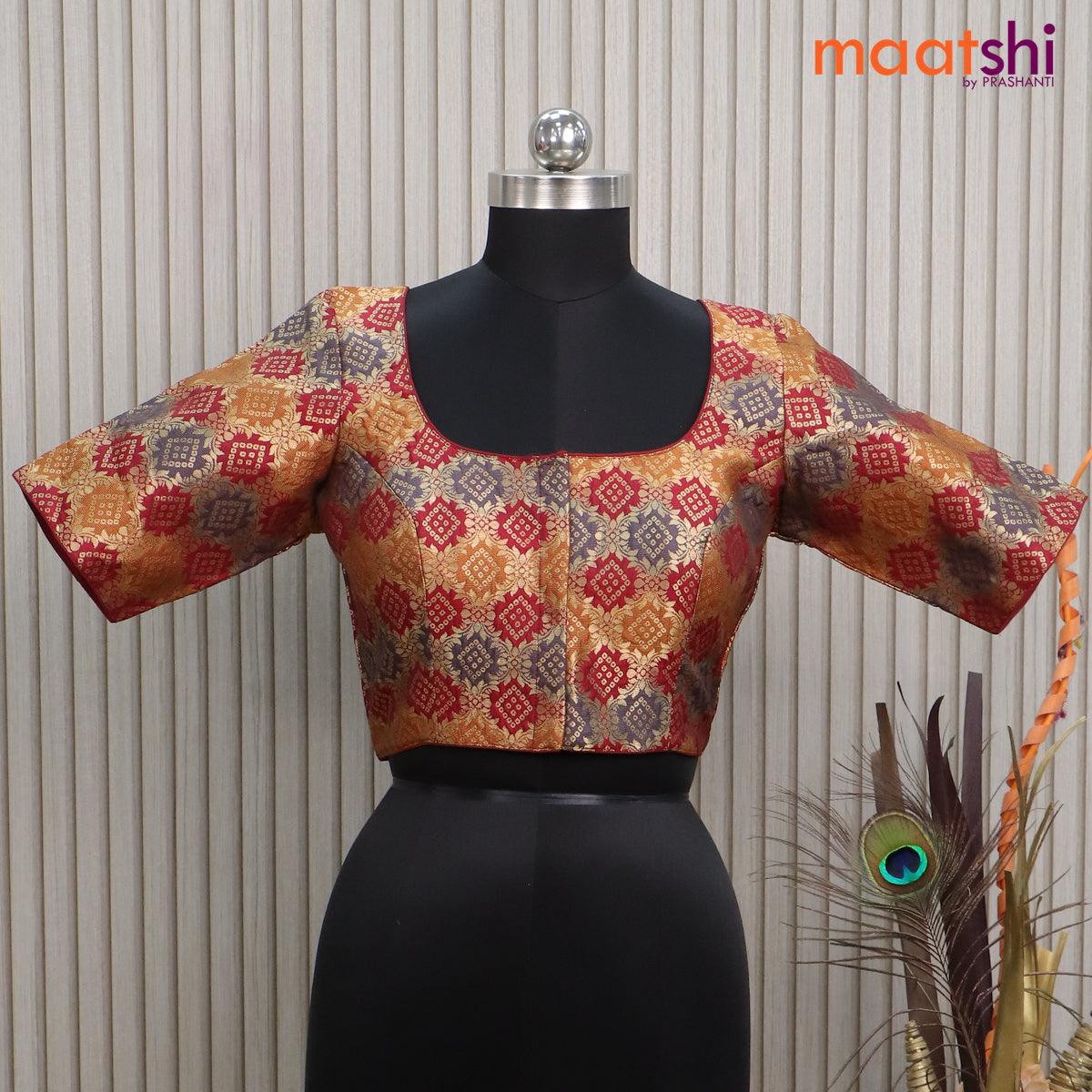 Brocade readymade blouse maroon with allover zari weaves and back knot –  Prashanti Sarees