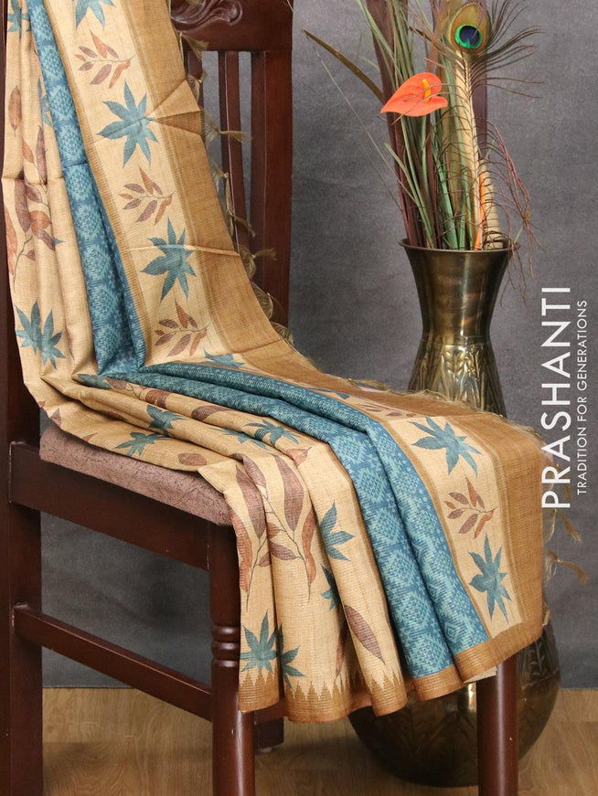 Chappa saree dark sandal and dark mustard shade with allover zari weave & leaf prints and simple border - {{ collection.title }} by Prashanti Sarees