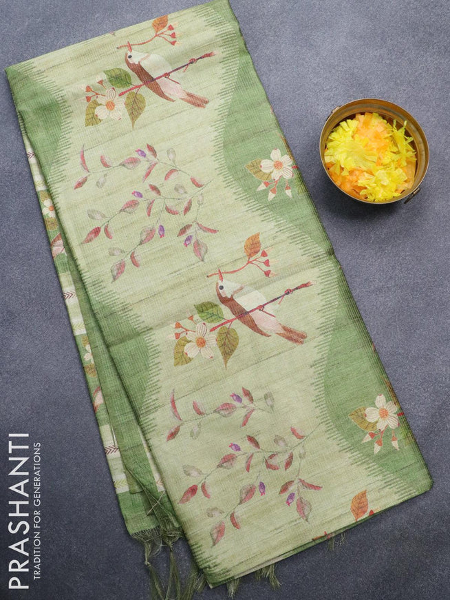 Chappa saree elaichi green and green with allover zari weave & floral prints and simple border - {{ collection.title }} by Prashanti Sarees