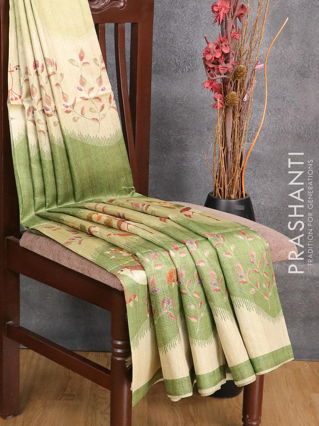 Chappa saree elaichi green and green with allover zari weave & floral prints and simple border - {{ collection.title }} by Prashanti Sarees