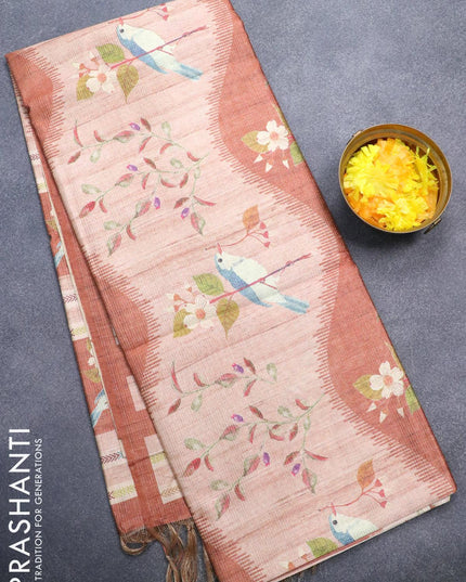 Chappa saree peach shade and rust shade with allover zari weave & floral prints and simple border - {{ collection.title }} by Prashanti Sarees
