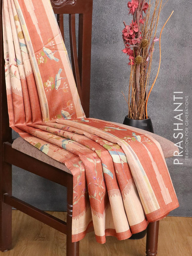 Chappa saree peach shade and rust shade with allover zari weave & floral prints and simple border - {{ collection.title }} by Prashanti Sarees