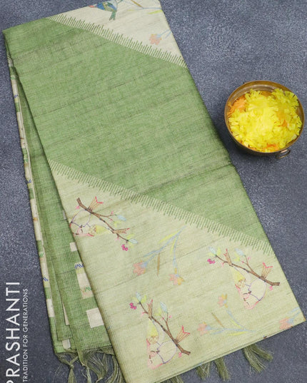 Chappa saree pista green and green with allover zari weave & floral prints and simple border - {{ collection.title }} by Prashanti Sarees