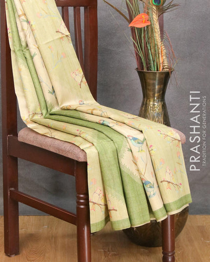 Chappa saree pista green and green with allover zari weave & floral prints and simple border - {{ collection.title }} by Prashanti Sarees