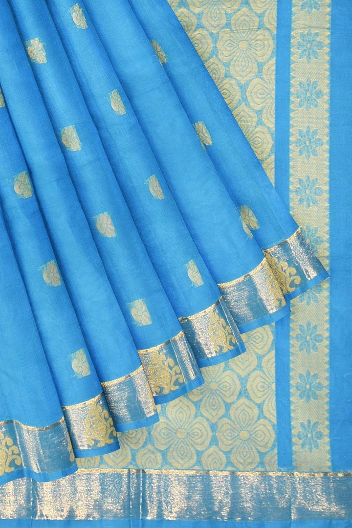 Coimbatore Cotton Butta Saree - Blue - {{ collection.title }} by Prashanti Sarees