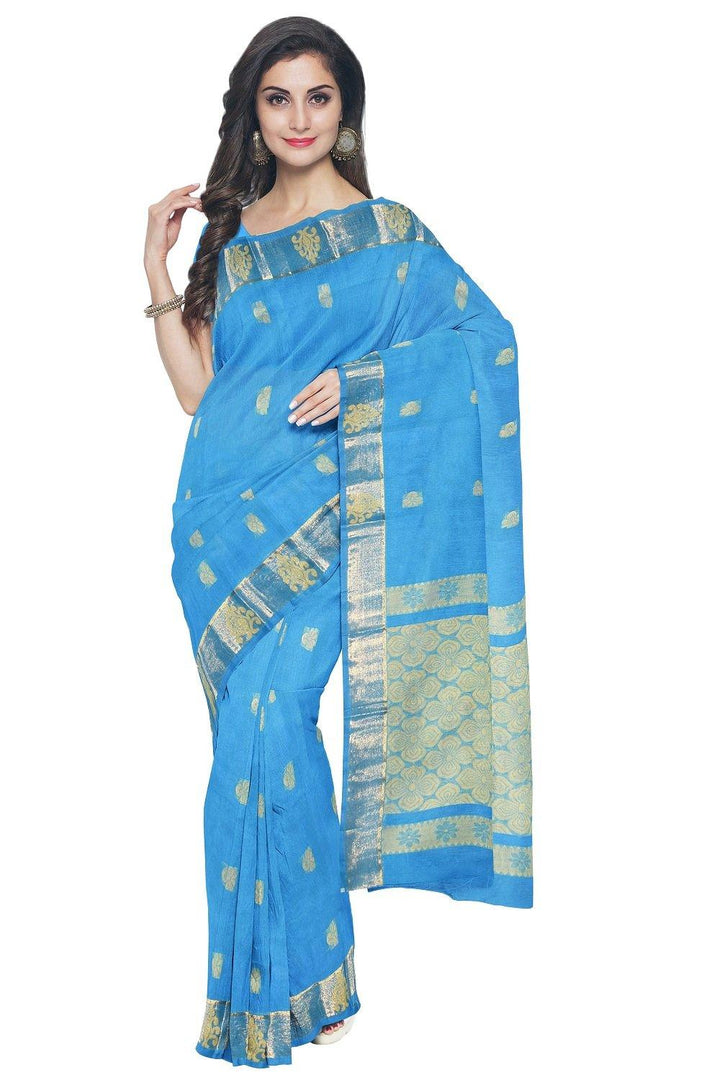 Coimbatore Cotton Butta Saree - Blue - {{ collection.title }} by Prashanti Sarees