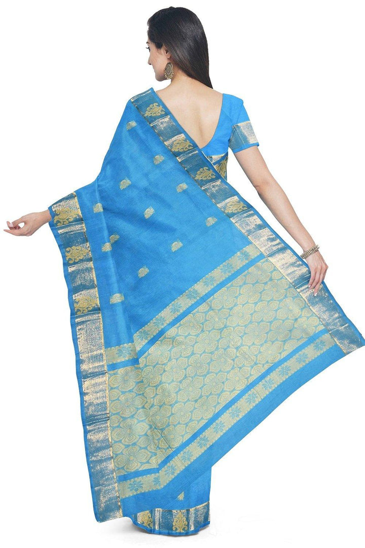 Coimbatore Cotton Butta Saree - Blue - {{ collection.title }} by Prashanti Sarees