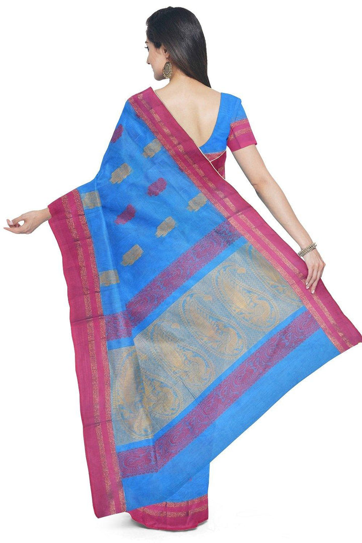 Coimbatore Cotton Butta Saree - Blue - {{ collection.title }} by Prashanti Sarees