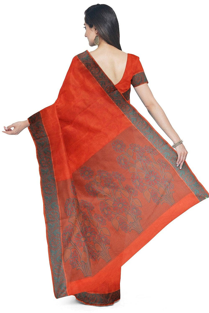Coimbatore Cotton Emboss Saree - Dark Orange - {{ collection.title }} by Prashanti Sarees