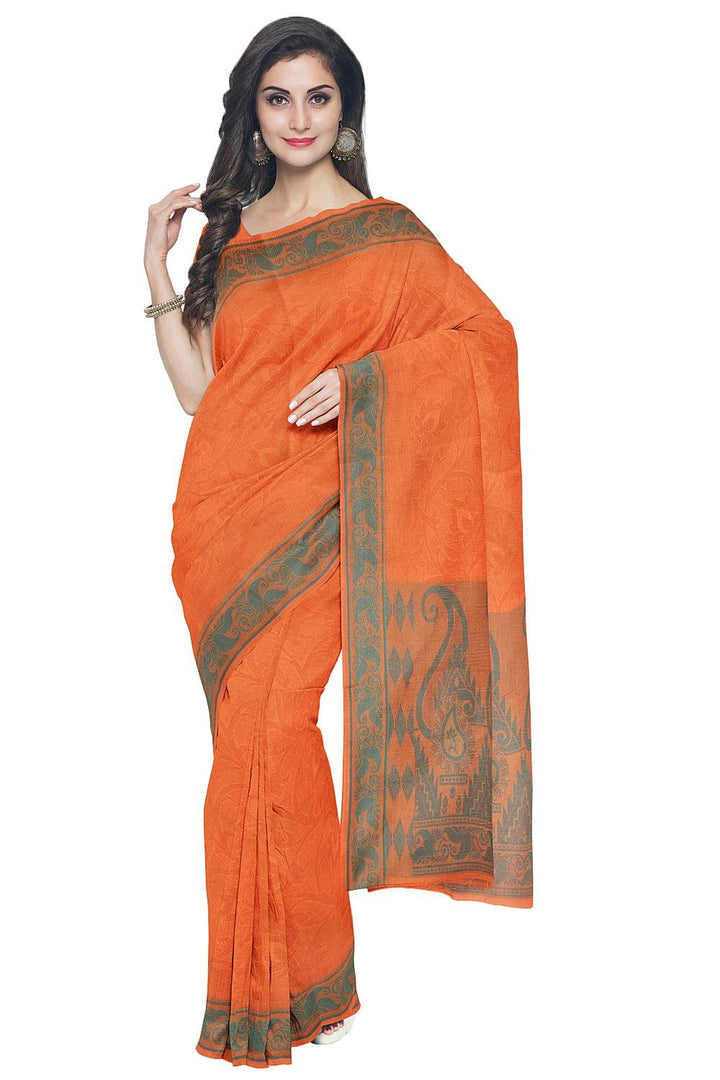 Coimbatore Cotton Emboss Saree - Orange - {{ collection.title }} by Prashanti Sarees