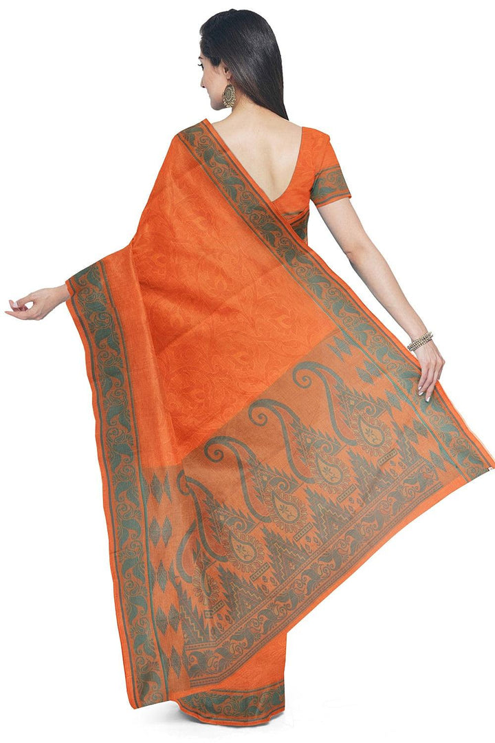 Coimbatore Cotton Emboss Saree - Orange - {{ collection.title }} by Prashanti Sarees